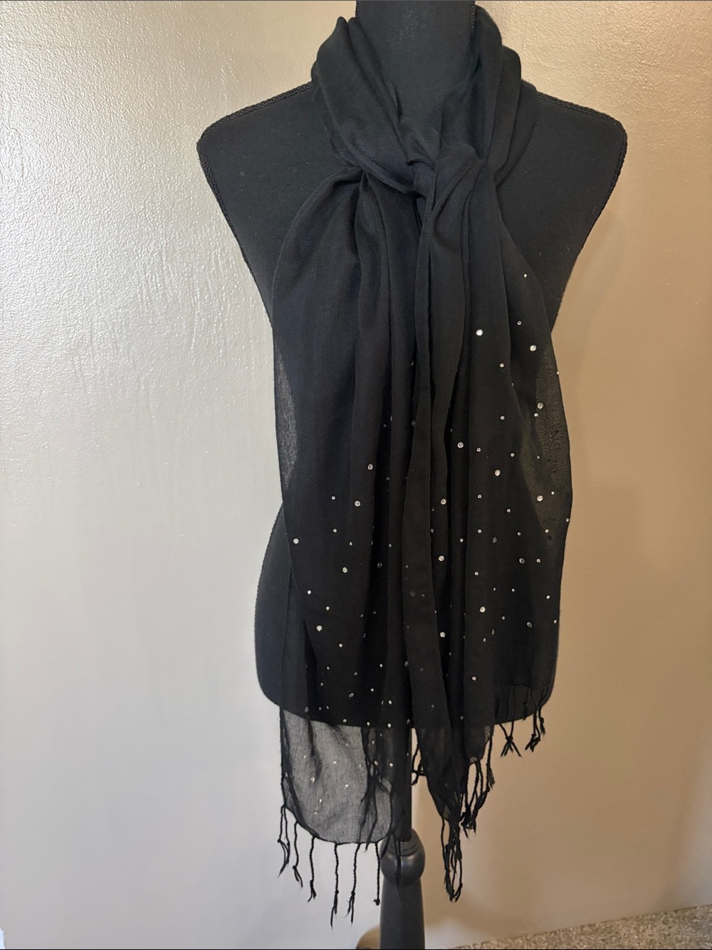 Joe Boxer Black Scarf with Rhinestone Accent Dots